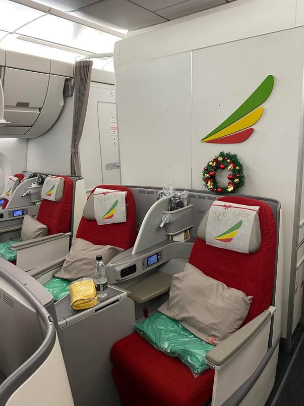 Business Class on Ethiopean Airlines. Flying from Manchester to Addis Ababa on Christmas Day 2023.