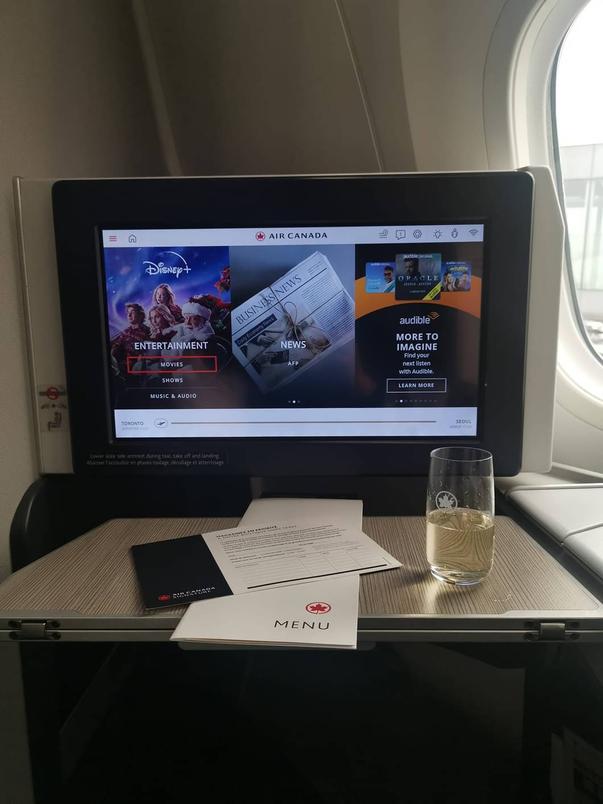 Air Canada business class flight from Toronto to Seoul (on Boeing 787-9). Food was served as buffet or a la carte along with some great