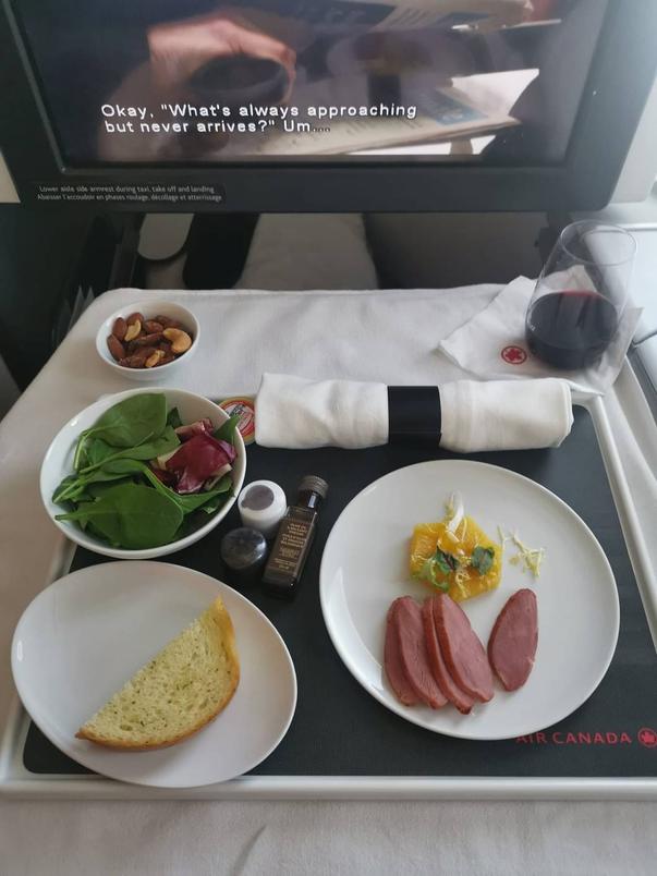 Air Canada business class flight from Toronto to Seoul (on Boeing 787-9). Food was served as buffet or a la carte along with some great