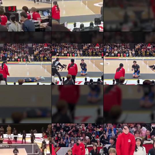 Japanese volleyball player slides in