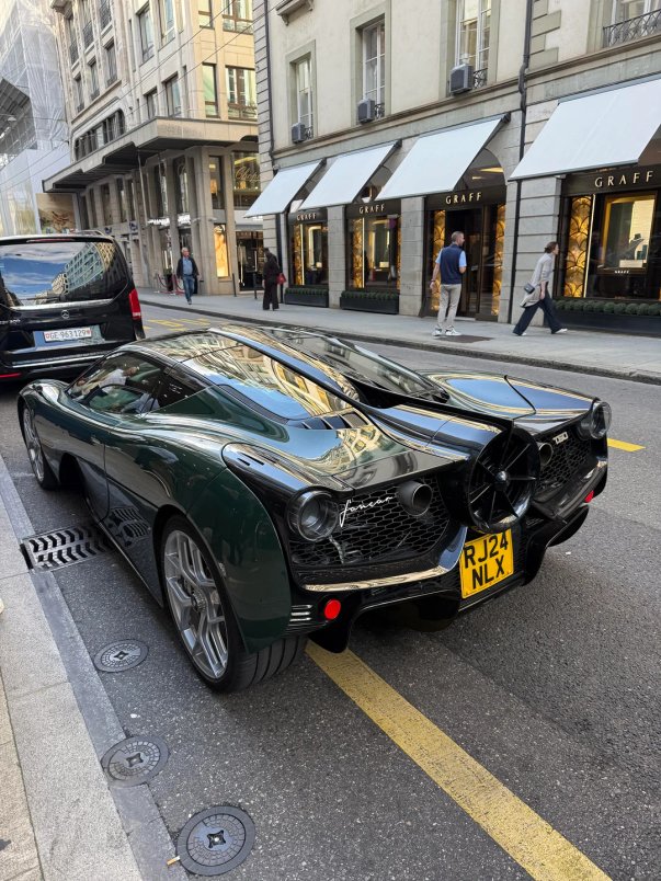 A 2024 Gordon Murray T.50 British supercar with its crazy 12,100 rpm V12 engine is spotted in Geneva, Switzerland.
