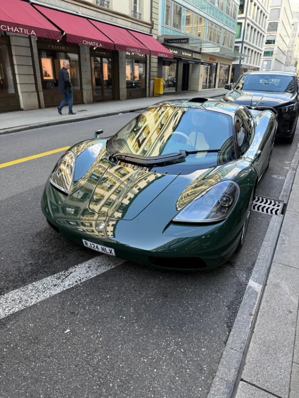 A 2024 Gordon Murray T.50 British supercar with its crazy 12,100 rpm V12 engine is spotted in Geneva, Switzerland.