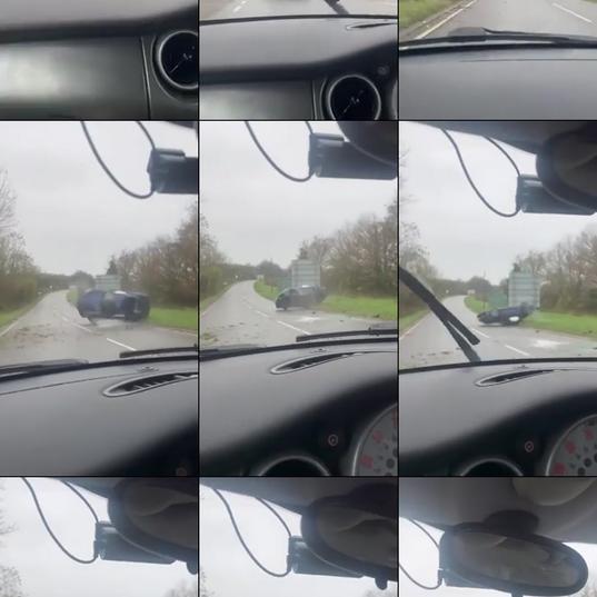 Porsche Cayman loses control, spinning