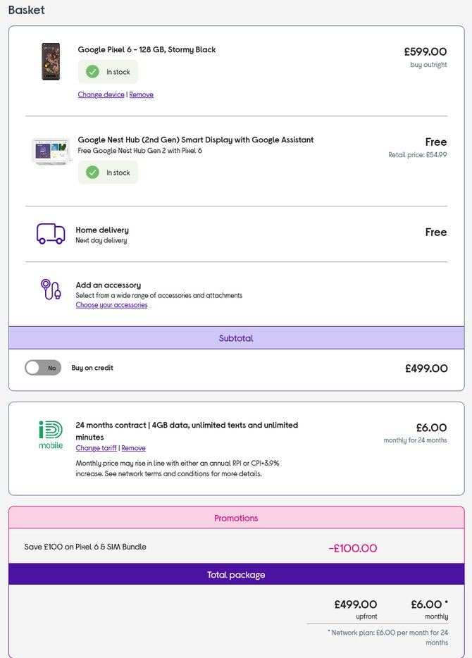 Google Pixel 6 £505 / Pixel 6 Pro £745  + Free Google Nest Hub 2nd Gen (+ £40 TopCashback) on 30-day rolling contract from Currys Mobile