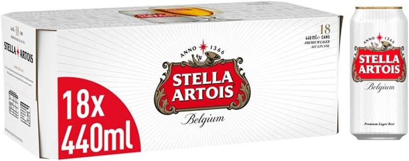 Stella Artois 18 pack lager beer cans (440ml 4.6% ABV) £12.99 from Amazon
