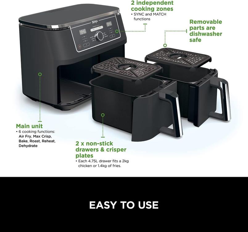 Ninja Foodi MAX Dual Zone Digital Air Fryer £168.48 from Amazon - AF400UK, 9.5L, 2 Drawers, 6 modes,  dishwasher safe