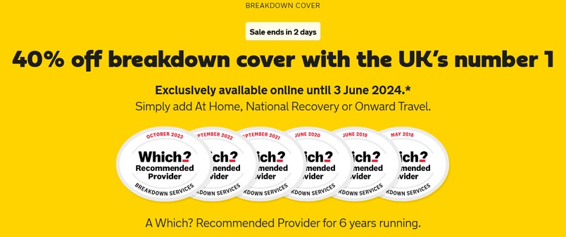 12 months (1 year) vehicle breakdown cover £20 from The AA