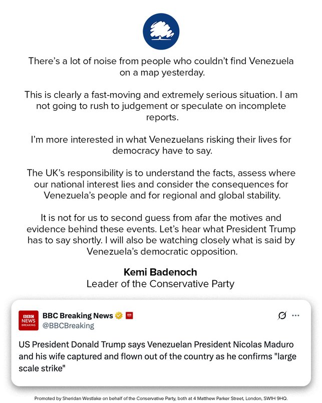 Kemi Badenoch, leader of the UK Conservative Party, appears to consider this an appropriate response to concerns that Trump's United States