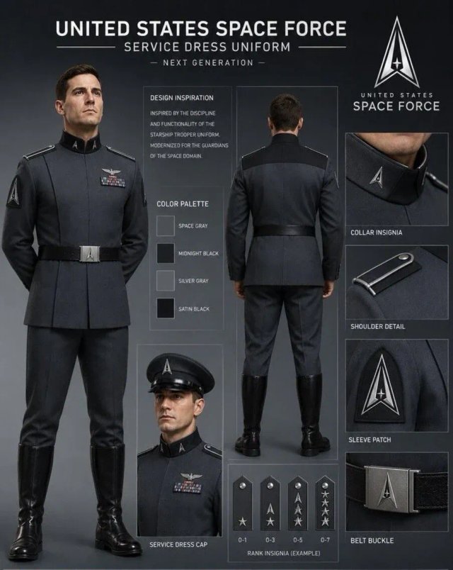 Trump reveals the new US Space Force Branch Uniform designs inspired by the 1997 movie Starship Troopers, which was described by director