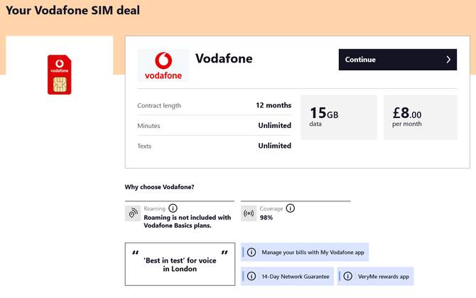 SIM-only 15GB data + unlimited calls & texts  £8pm on Vodafone Basics