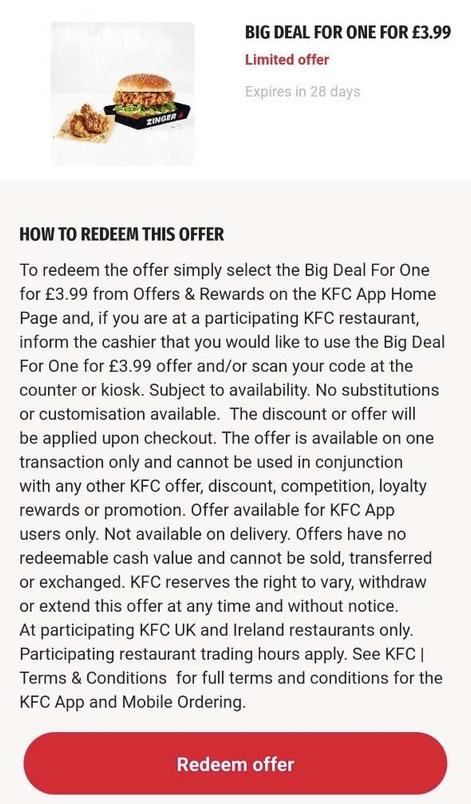 KFC Zinger Burger + 2 hot wings for £3.99