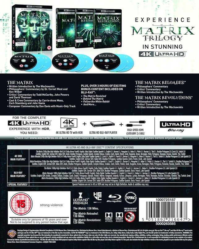 The Matrix Trilogy 4K Ultra HD Blu-Ray £16.79 from Amazon