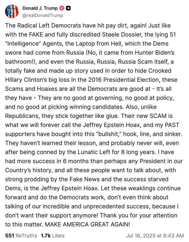 Donald Trump is fuming over the Wall Street Journal article about him writing letters to Jeffrey Epstein and has gone into meltdown mode.