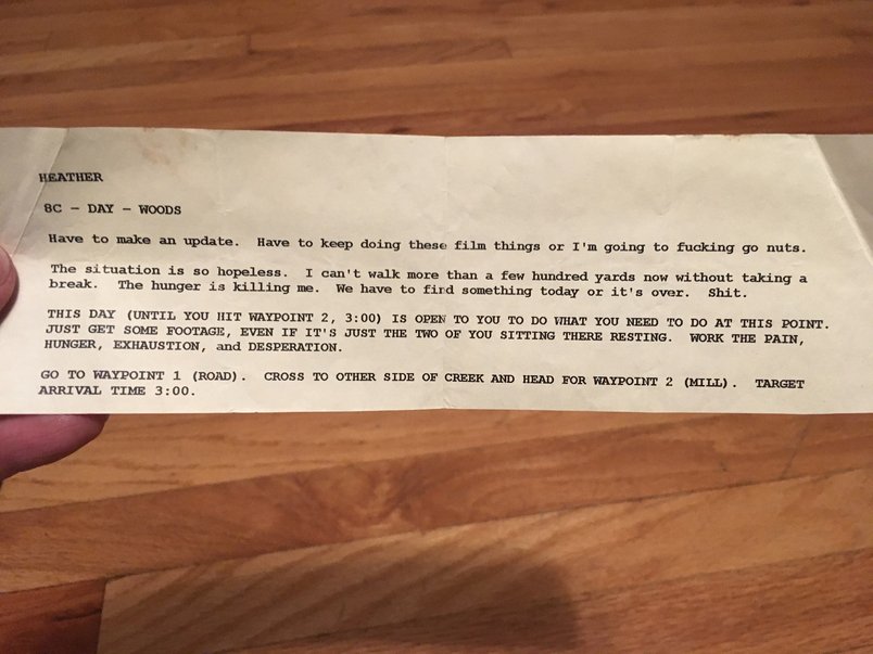 These are the movie studio notes from the The Blair Witch Project (1999) given to each actor. Posting them here to serve as a historical