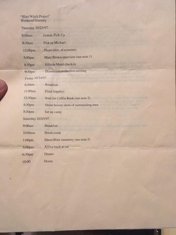 These are the movie studio notes from the The Blair Witch Project (1999) given to each actor. Posting them here to serve as a historical