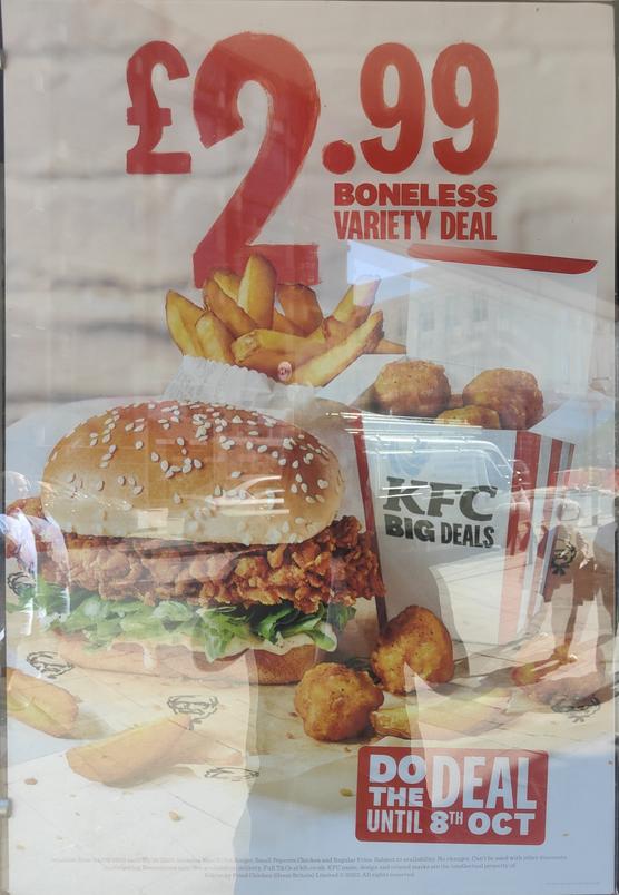 KFC boneless box meal £2.99: Mini fillet burger, small popcorn chicken and medium fries