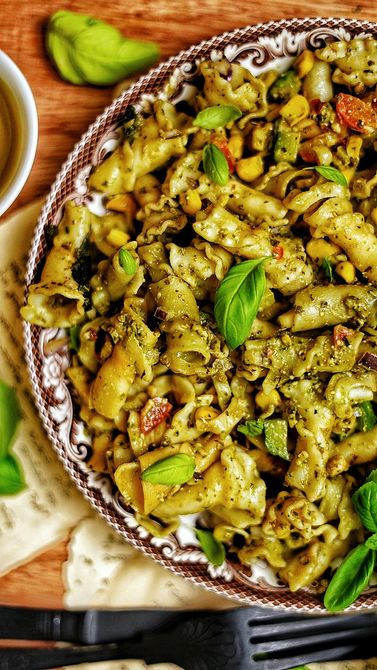 Basil Cashew Nut Summer pasta Salad
