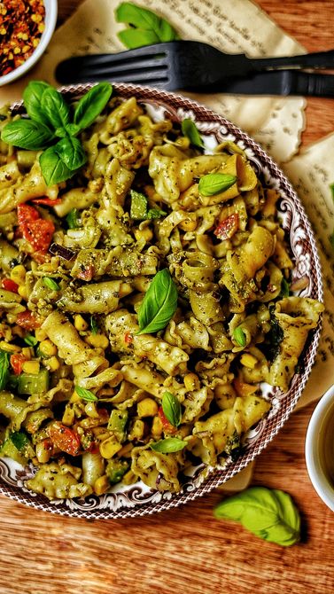 Basil Cashew Nut Summer pasta Salad