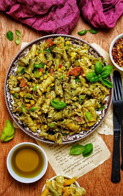 Basil Cashew Nut Summer pasta Salad