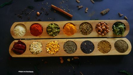 Indian Spice Palette - Vamana Guntalu pitta/Pallanguzhi/Mancala Wooden Board Game Indian Spice Palette - Vamana Guntalu pitta/Pallanguzhi/Mancala Wooden Board Game