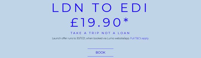 Cheap train London to Edinburgh from £13.30 adult single from Lumo