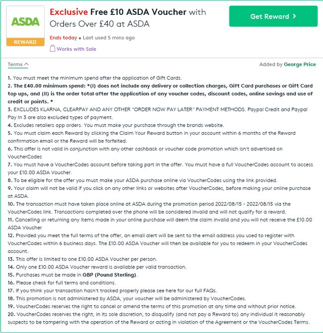 £10 off £40 at ASDA