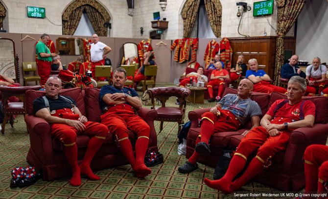 Behind the scenes at Westminster Palace Hall where Her Majesty Queen Elizabeth II lies in state.The guards who stand vigil 24 hours a day