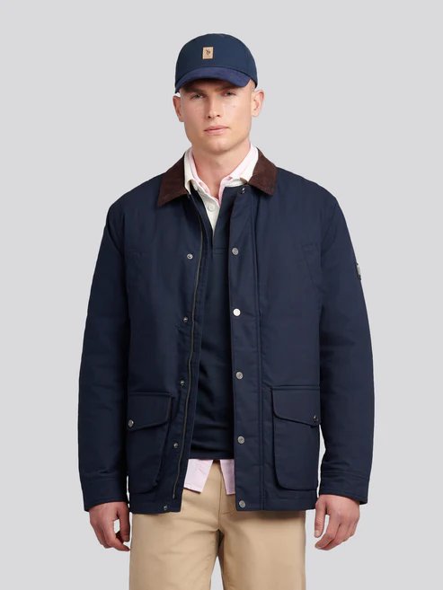 Men’s Canvas Country Collared Jacket in Dark Sapphire Navy – Half Price £100