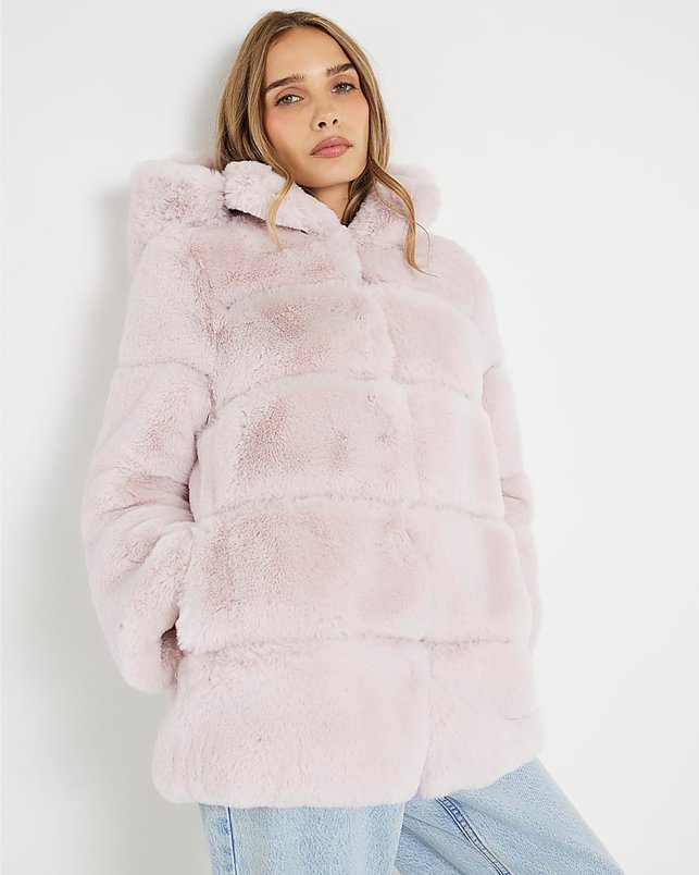 Pink Faux Fur Panelled Hooded Coat £68
