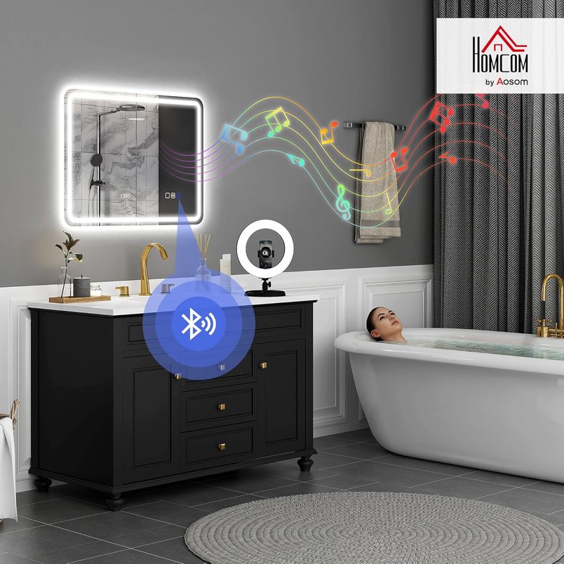 HOMCOM 600×800 mm Bluetooth LED Bathroom Mirror