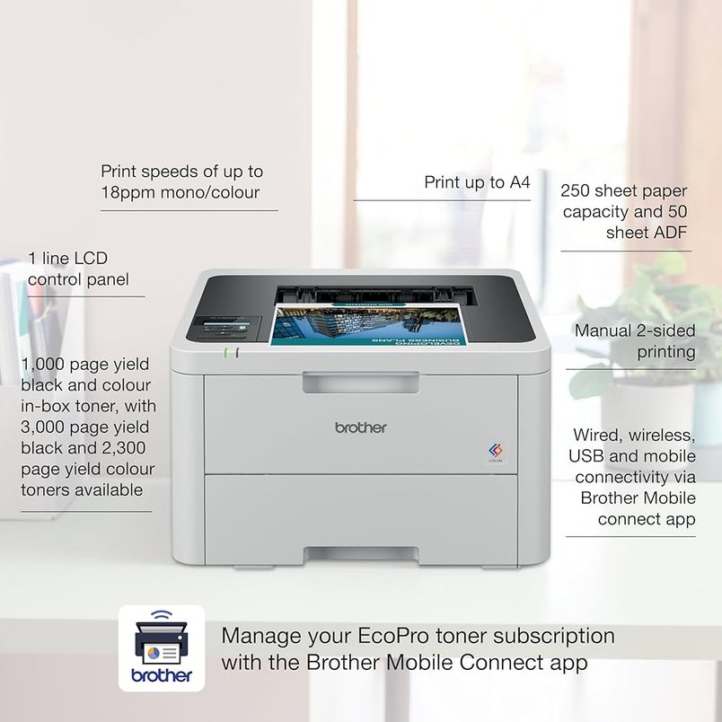 Brother EcoPro colour laser printer, duplex A4 wireless HL-L3220CWE £117.99 after cashback