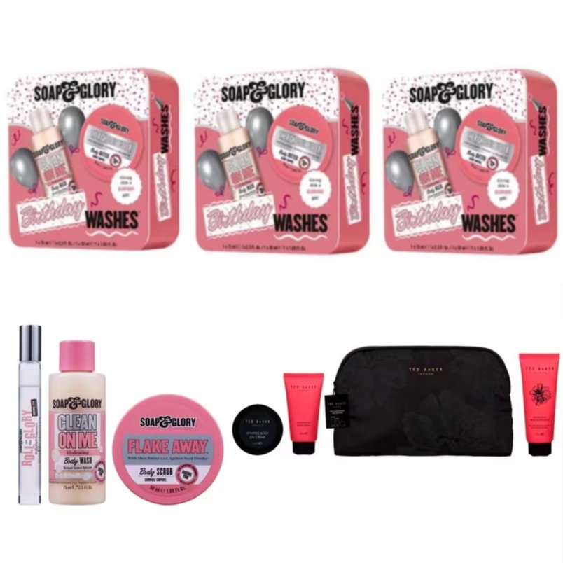 3 x Soap & Glory Birthday Washes Gift Set + 2 Free Gift sets (Ted baker wash bag set + S&G trio set) - extra 10% off w/SD - £13.50