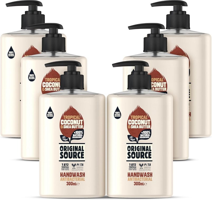 6 x 300ml Coconut & Shea Butter Handwash : Vegan, antibacterial, with 100% natural fragrance and natural moisturizers.