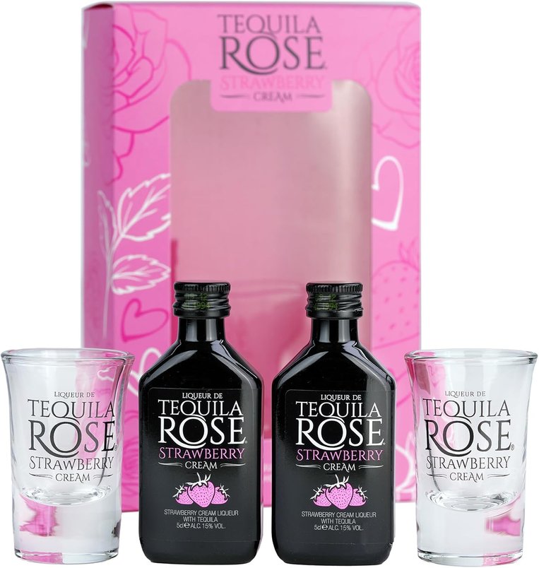 Tequila Rose Gift Set – 2 x 5cl Strawberry Cream Liqueur Miniatures with 2 Shot Glasses for £7.66