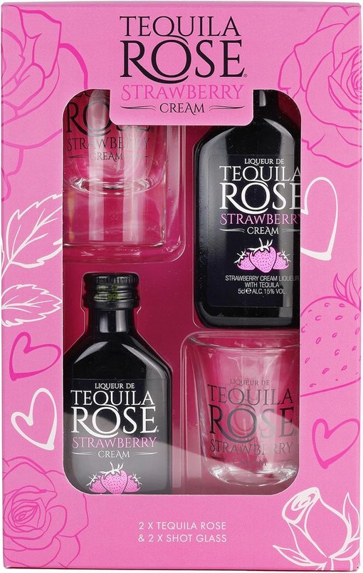 Tequila Rose Gift Set – 2 x 5cl Strawberry Cream Liqueur Miniatures with 2 Shot Glasses for £7.66