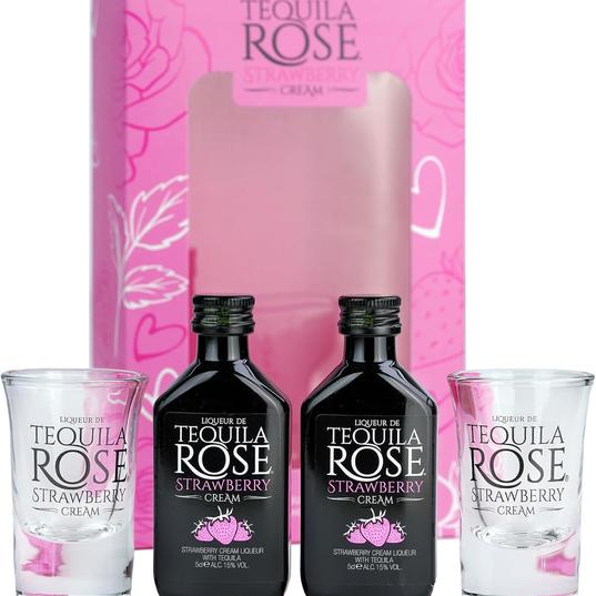 Tequila Rose Gift Set – 2 x 5cl Strawberry Cream Liqueur Miniatures with 2 Shot Glasses for £7.66