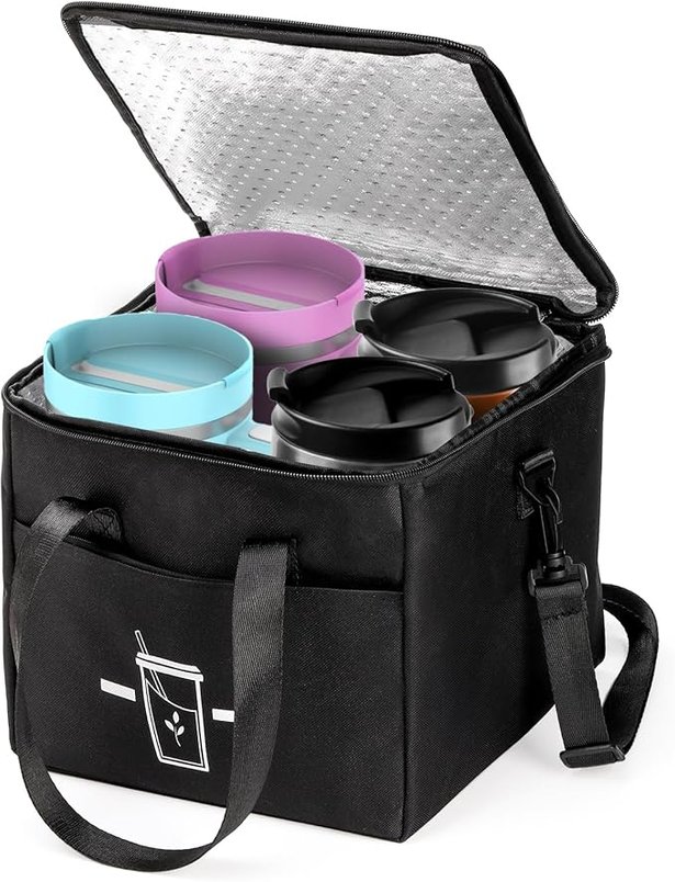 ZEAYEA Insulated Drink Caddy – 4-cup reusable carrier with removable dividers for £5.99