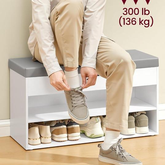 Shoe Bench with Cushion, 3-Compartment Storage, for £28