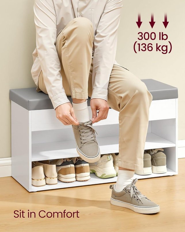 Shoe Bench with Cushion, 3-Compartment Storage, for £28