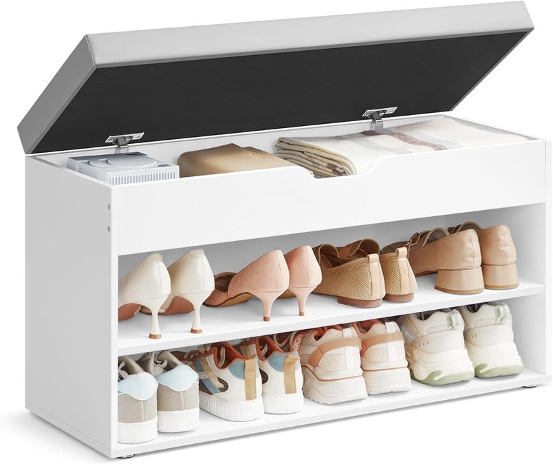 Shoe Bench with Cushion, 3-Compartment Storage, for £28