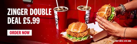 2 KFC zinger burgers and 2 drinks for £5.99