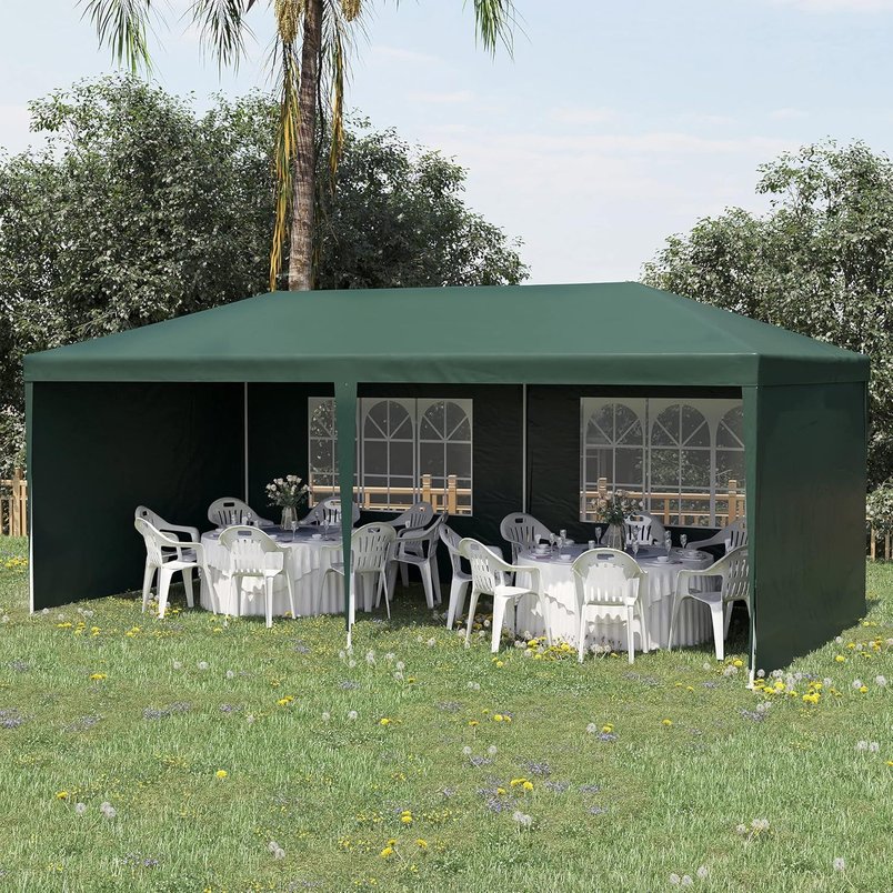 Outsunny 6x3m Party Tent Gazebo with Side Panels – Green for £53.50
