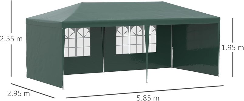 Outsunny 6x3m Party Tent Gazebo with Side Panels – Green for £53.50