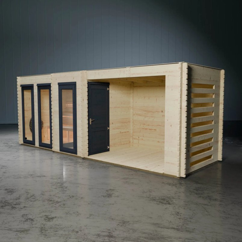 Novi Outdoor Sauna With Changing Room and Large Veranda for £5499