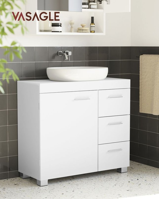 VASAGLE Under-Sink Bathroom Cabinet, 30 x 70 x 64 cm, Cloud White for £55