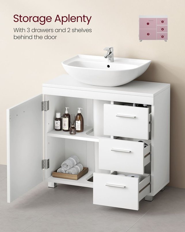 VASAGLE Under-Sink Bathroom Cabinet, 30 x 70 x 64 cm, Cloud White for £55