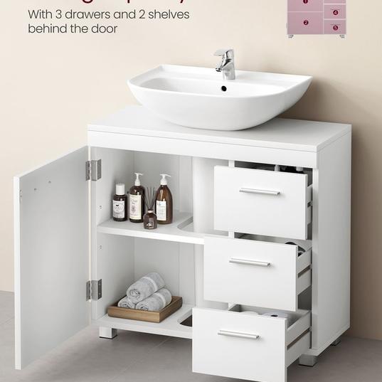 VASAGLE Under-Sink Bathroom Cabinet, 30 x 70 x 64 cm, Cloud White for £55