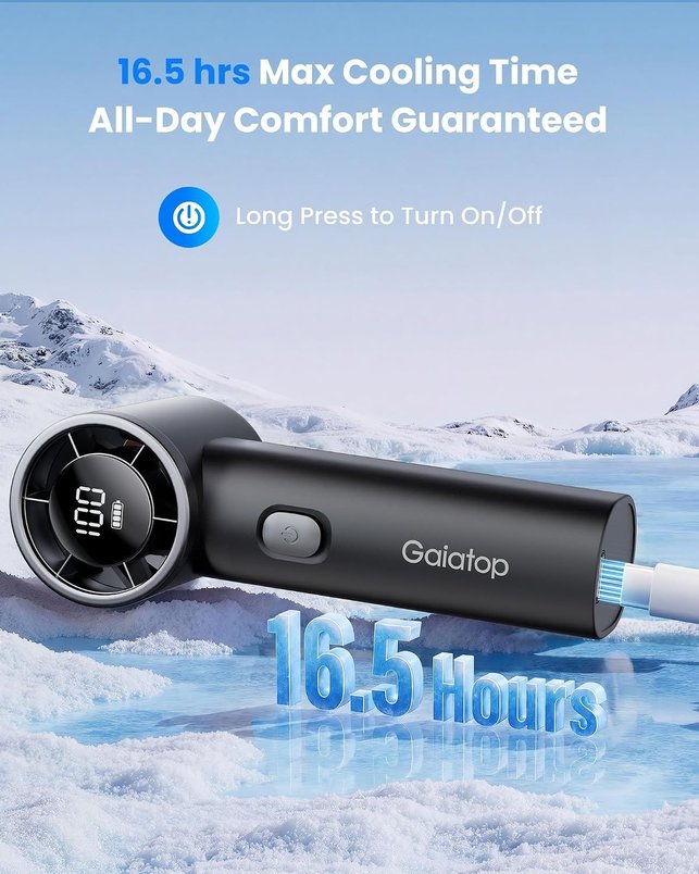 Gaiatop Mini Portable Handheld Fan – 6 Speeds, Up to 16H Cooling for £11.99