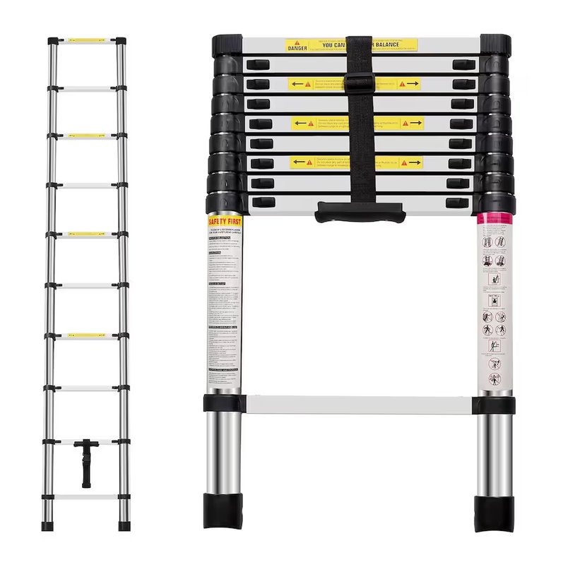 Neo 2.9M Extendable Steel Foldable Telescopic Ladder | Silver