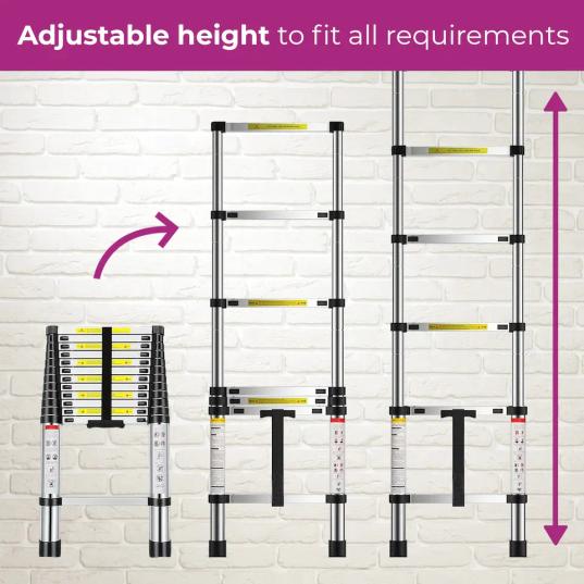 Neo 2.9M Extendable Steel Foldable Telescopic Ladder | Silver